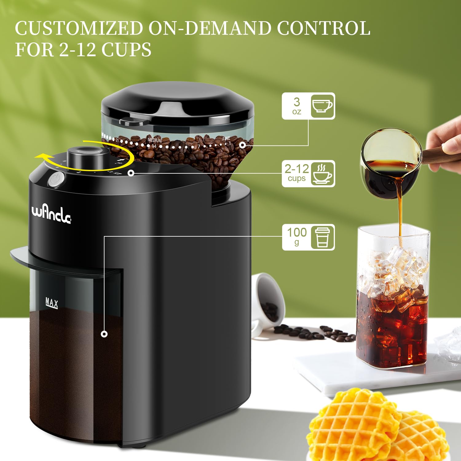 Wancle Automatic Burr Mill Cof - огляд і ціна Coffee Grinder Burr Flat